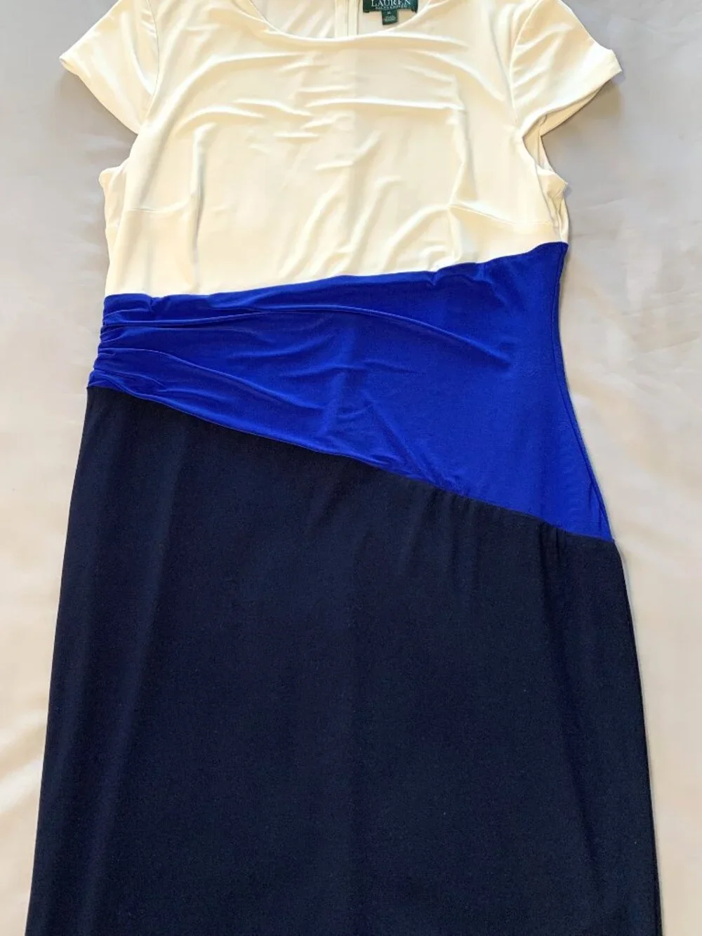Lauren Ralph Lauren Dress Women White Blue Black Size 14 Short Sleeves